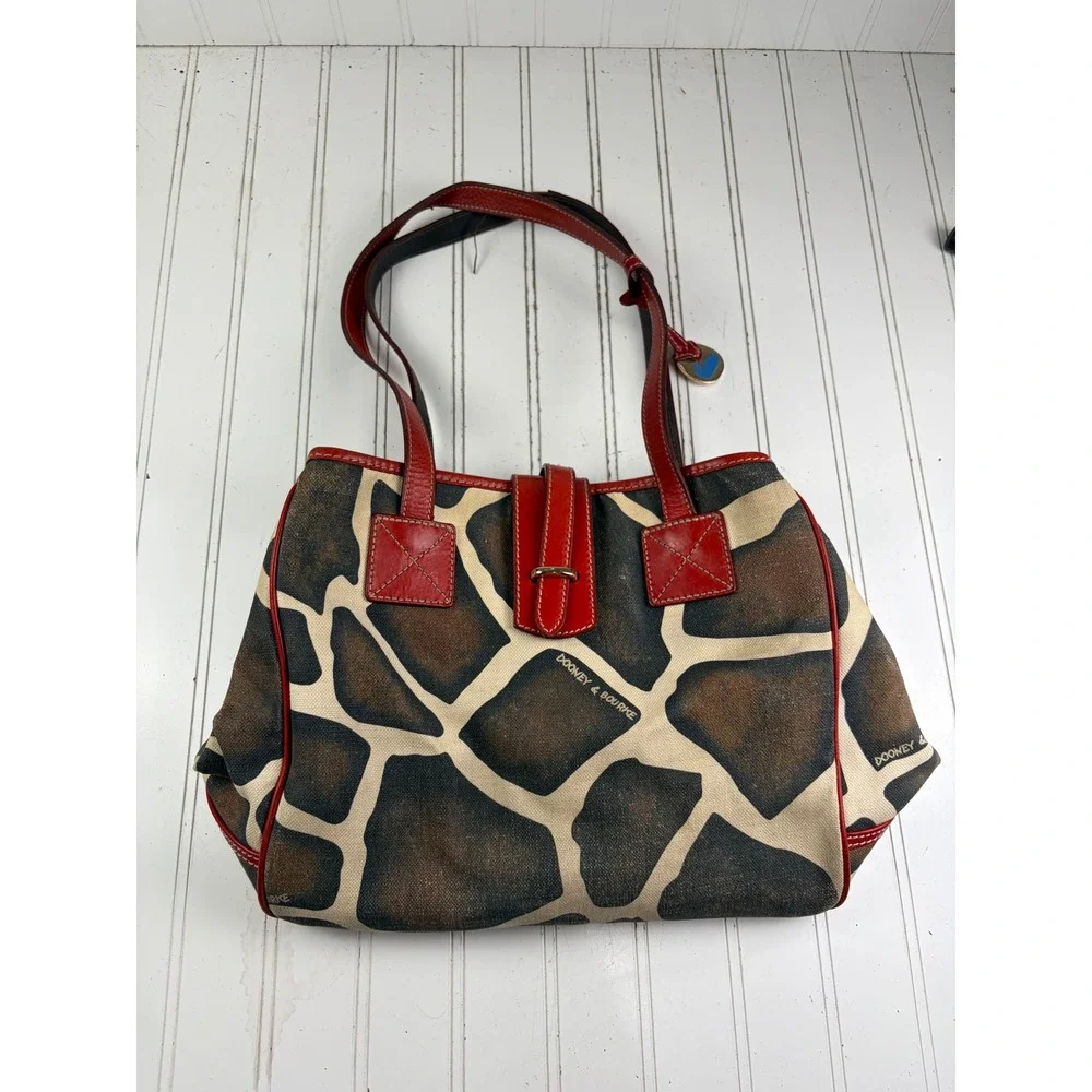 Dooney & Bourke Vintage Y2K Giraffe Print Canvas Leather Shoulder Tote Bag